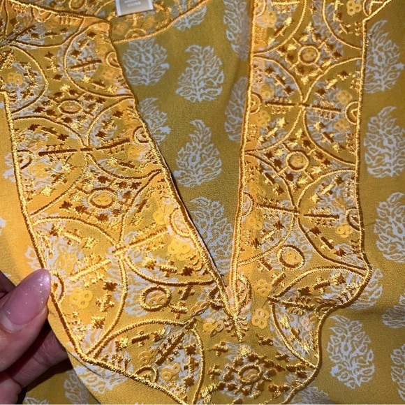 Michael Kors Top Women Small Tunic Shirt Sheer Taxi Yellow Paisley Long Sleeve I - Picture 10 of 10